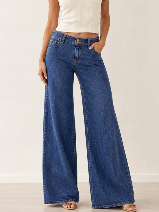 Michael Kors Denim - Michael Kors Wide-Leg Low Rise Jeans in Dark Blue Denim